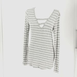 INC Striped V Neck Long Sleeve Top, Size M